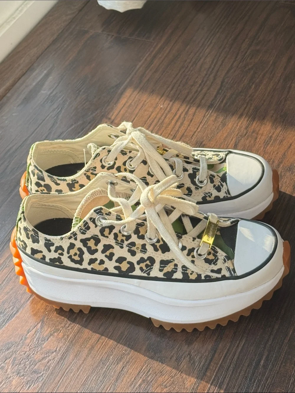 Converse Women's Leopard Print Low Top Sneakers with Green Camo Accents